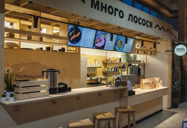 Интерьер ресторан Много лосося